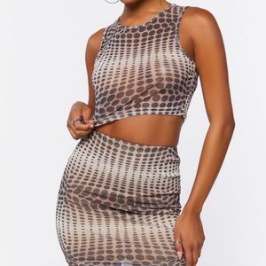 Forever 21 Mesh Polka Dot Crop Top and Mini Skirt Set